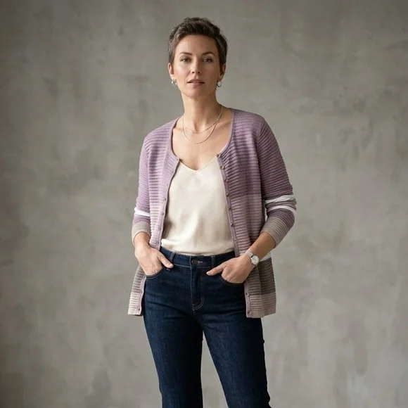 Mansted Ribbed Cotton Gradient Cardigan | Size Large - Picture 1 of 7